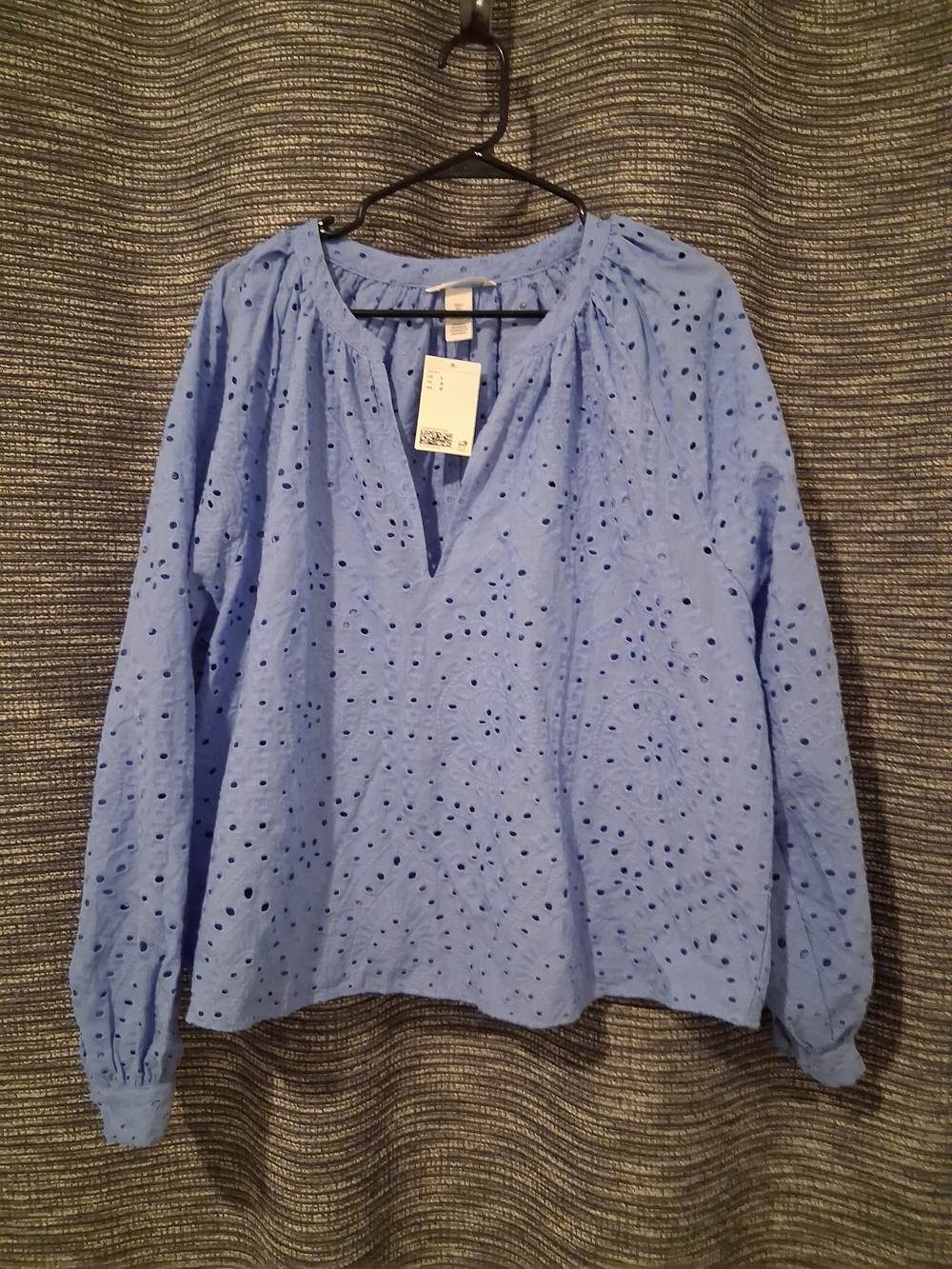 H&M Light Blue Eyelet Peasant Blouse